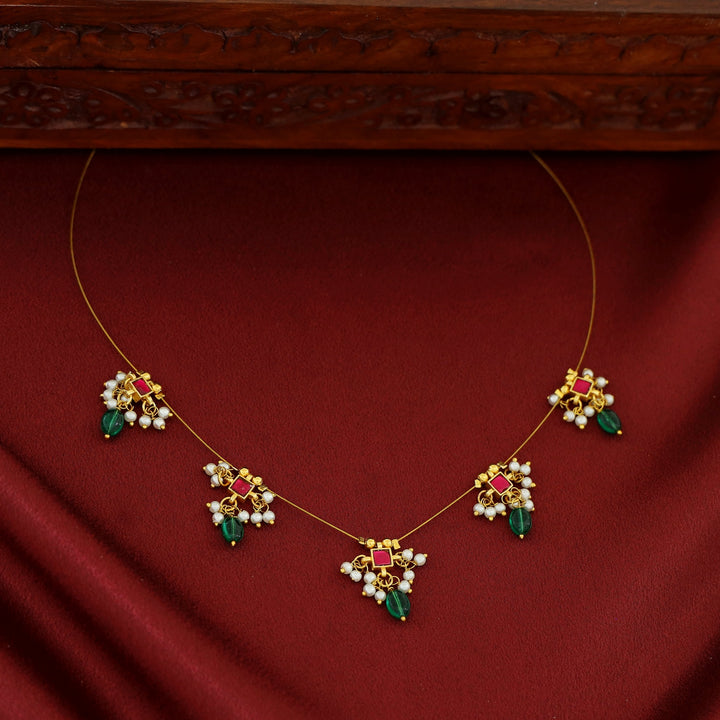 Vihara Mini Square Glossy Stone Pearl String Neckpiece