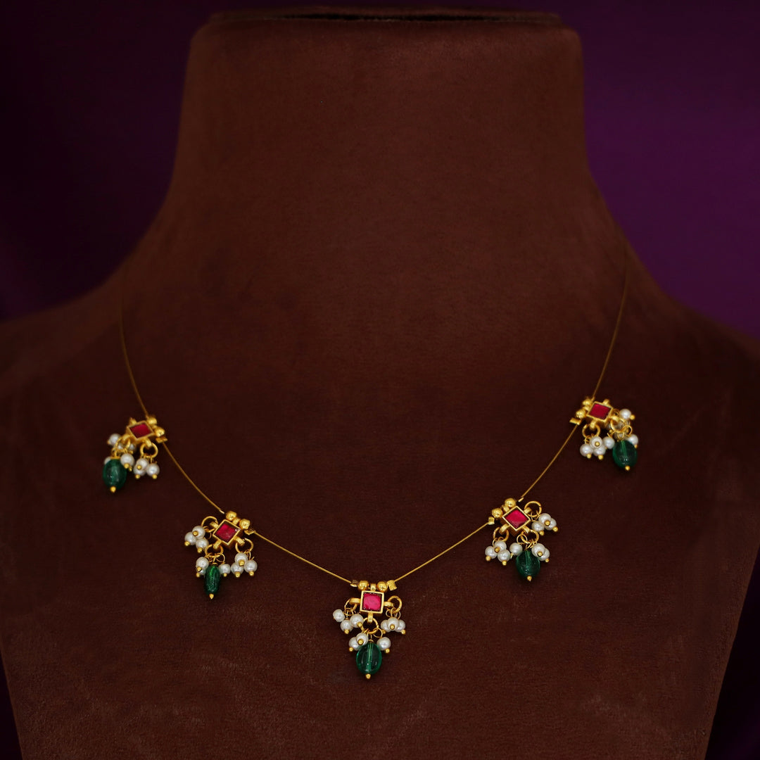 Vihara Mini Square Glossy Stone Pearl String Neckpiece