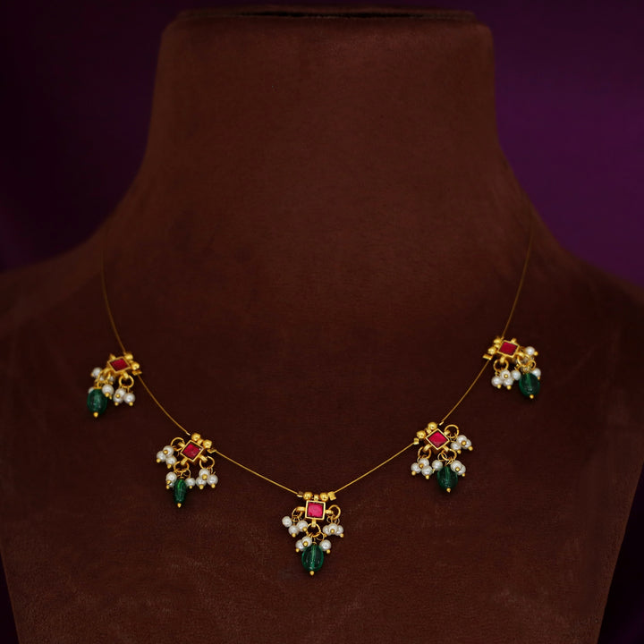 Vihara Mini Square Glossy Stone Pearl String Neckpiece