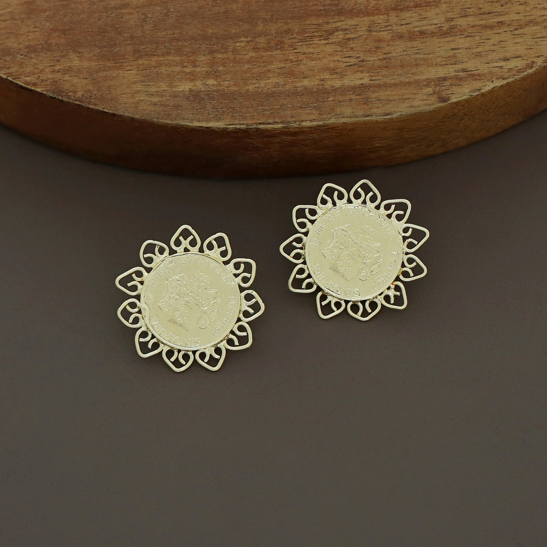 Two Layer Pearl Flower Coin Choker With Earring