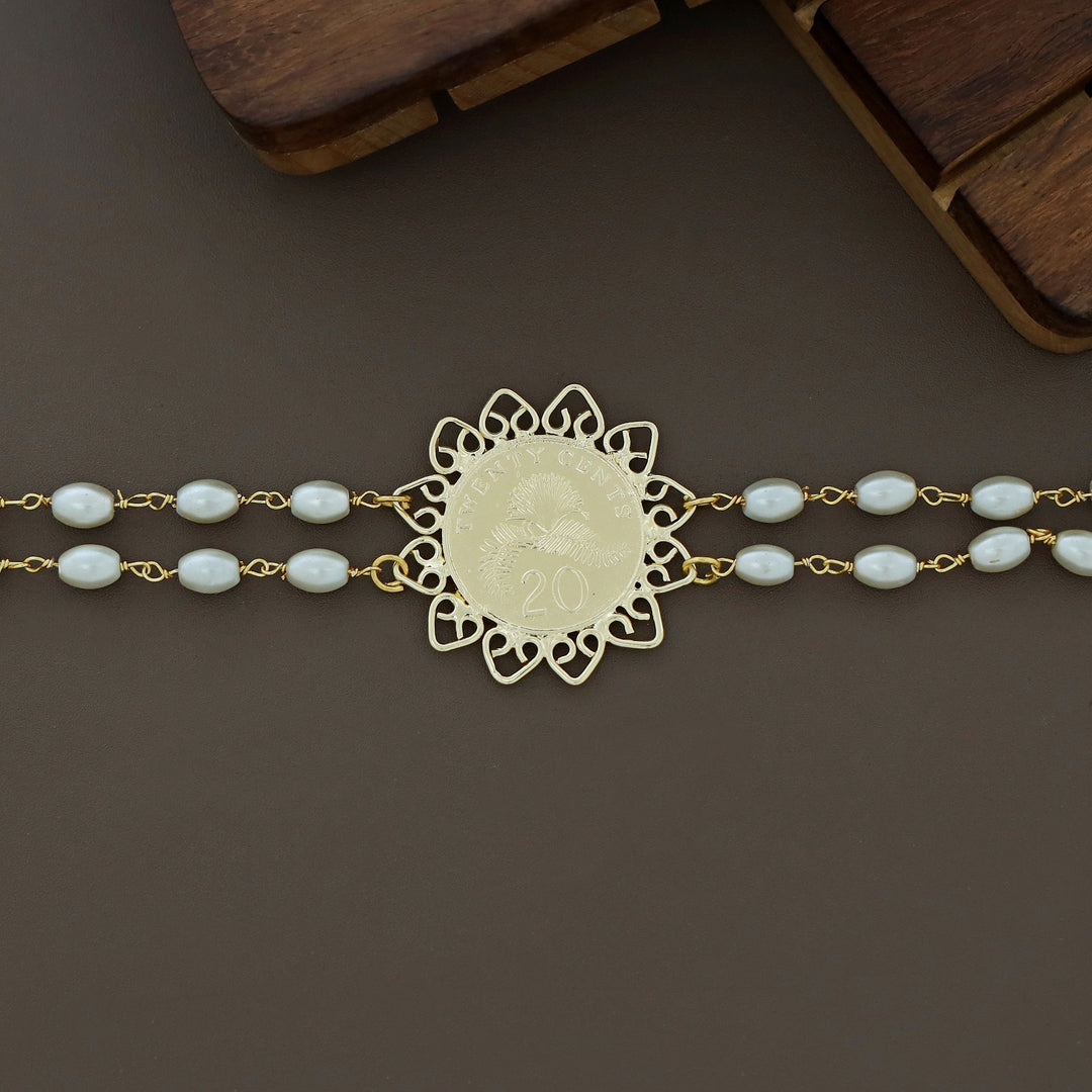 Two Layer Pearl Flower Coin Choker With Earring