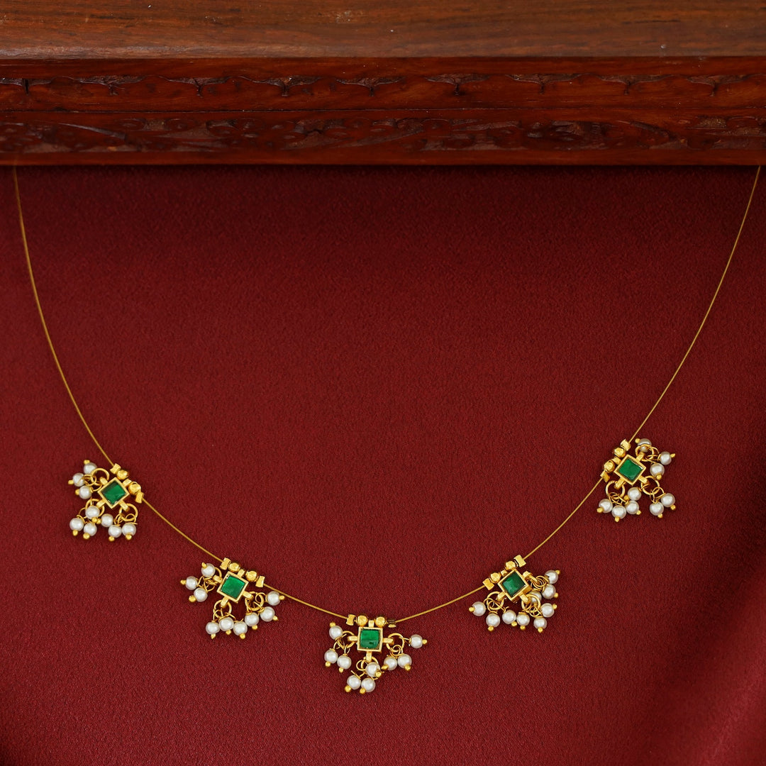 Vihara Mini Square Glossy Stone Pearl String Neckpiece