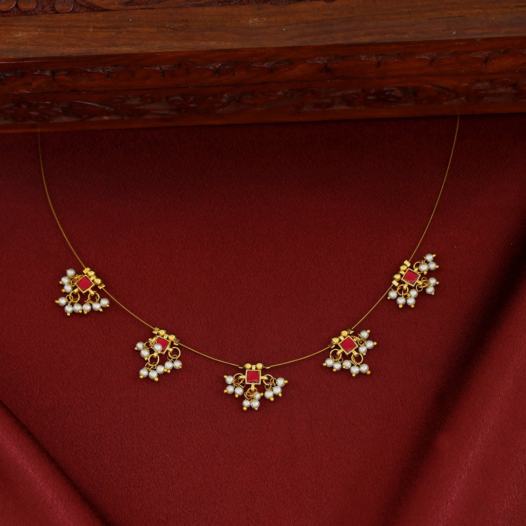 Vihara Mini Square Glossy Stone Pearl String Neckpiece