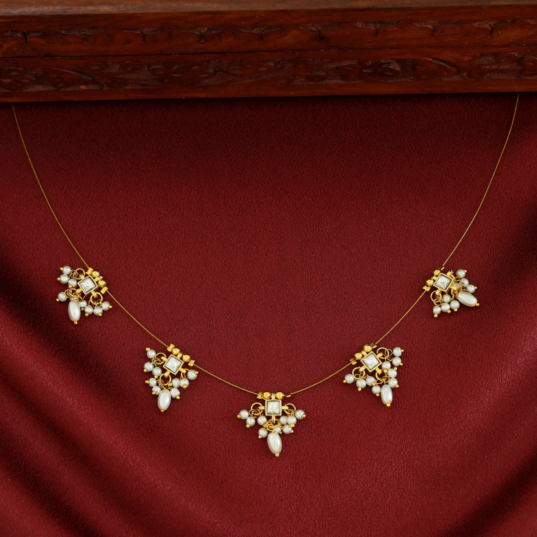 Vihara Mini Square Glossy Stone Pearl String Neckpiece