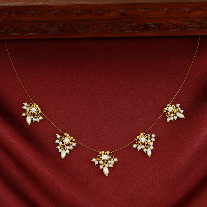 Vihara Mini Square Glossy Stone Pearl String Neckpiece