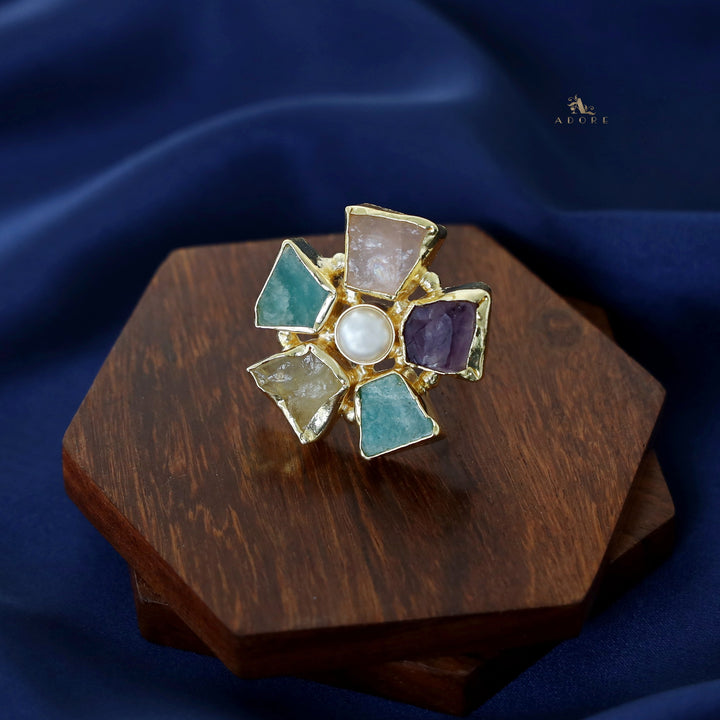 Golden 5 Raw Stone Pearl Ring