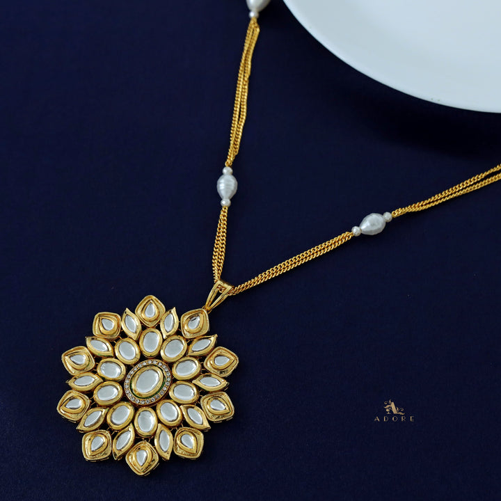 Pranshi Kundan Flower Pearl Long Neckpiece
