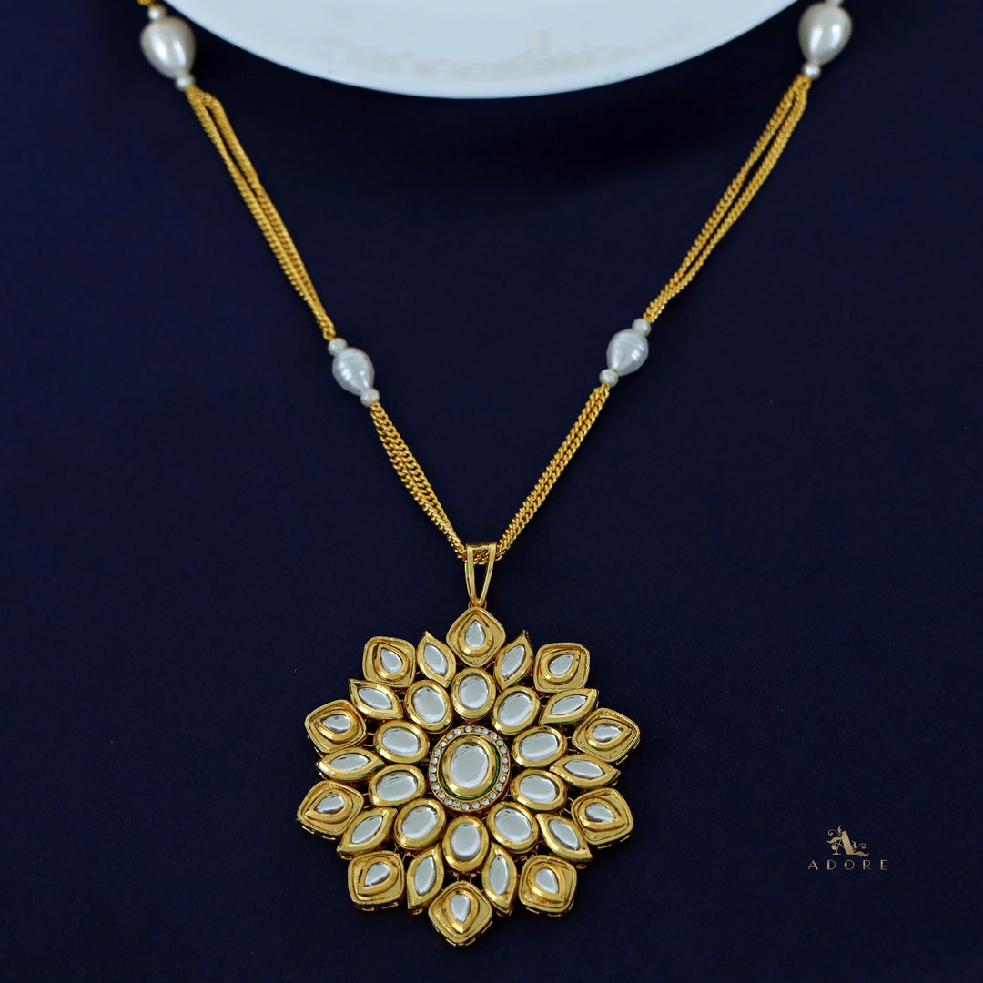 Pranshi Kundan Flower Pearl Long Neckpiece