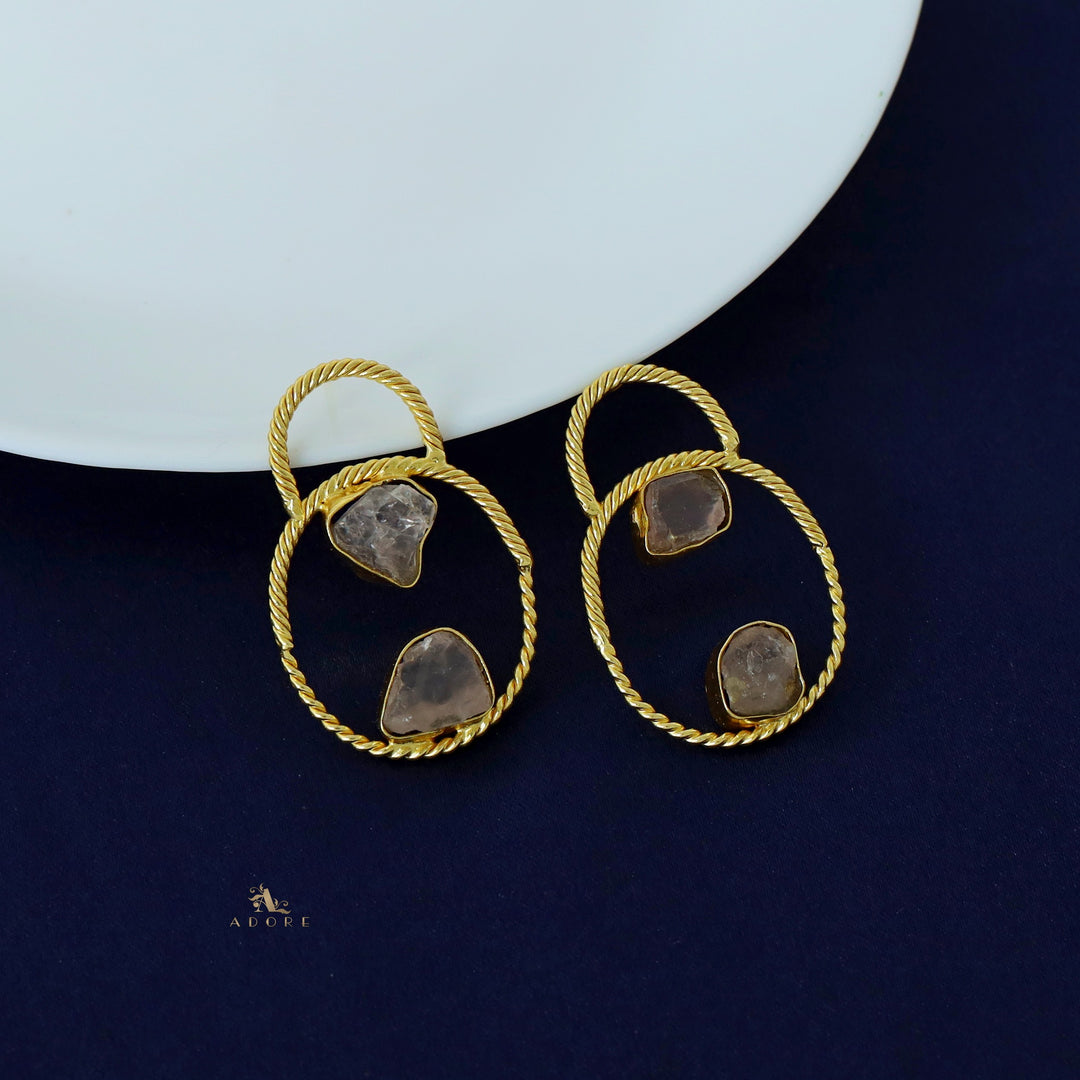Golden Twisted Circle Raw Stone Earring
