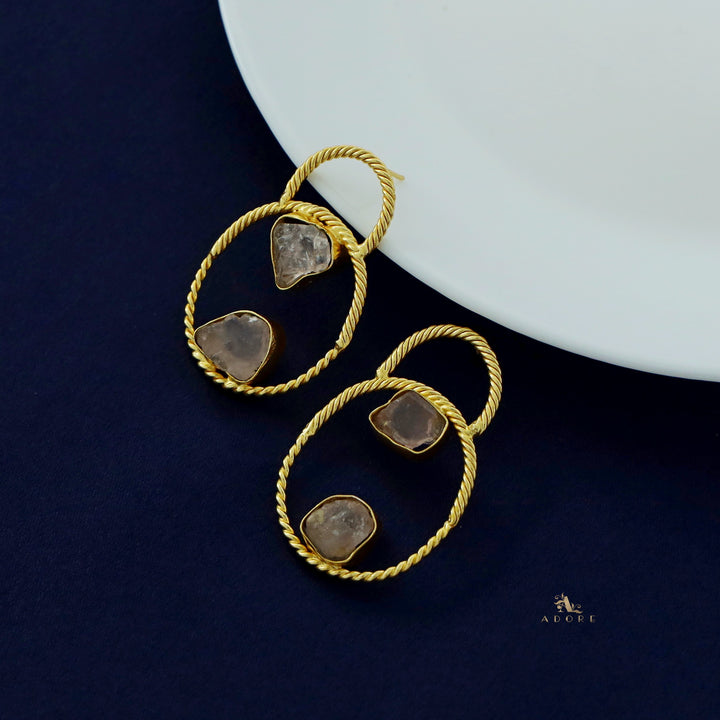 Golden Twisted Circle Raw Stone Earring