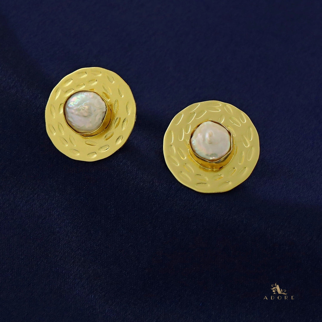 Liora Golden Plated Round Baroque Earring