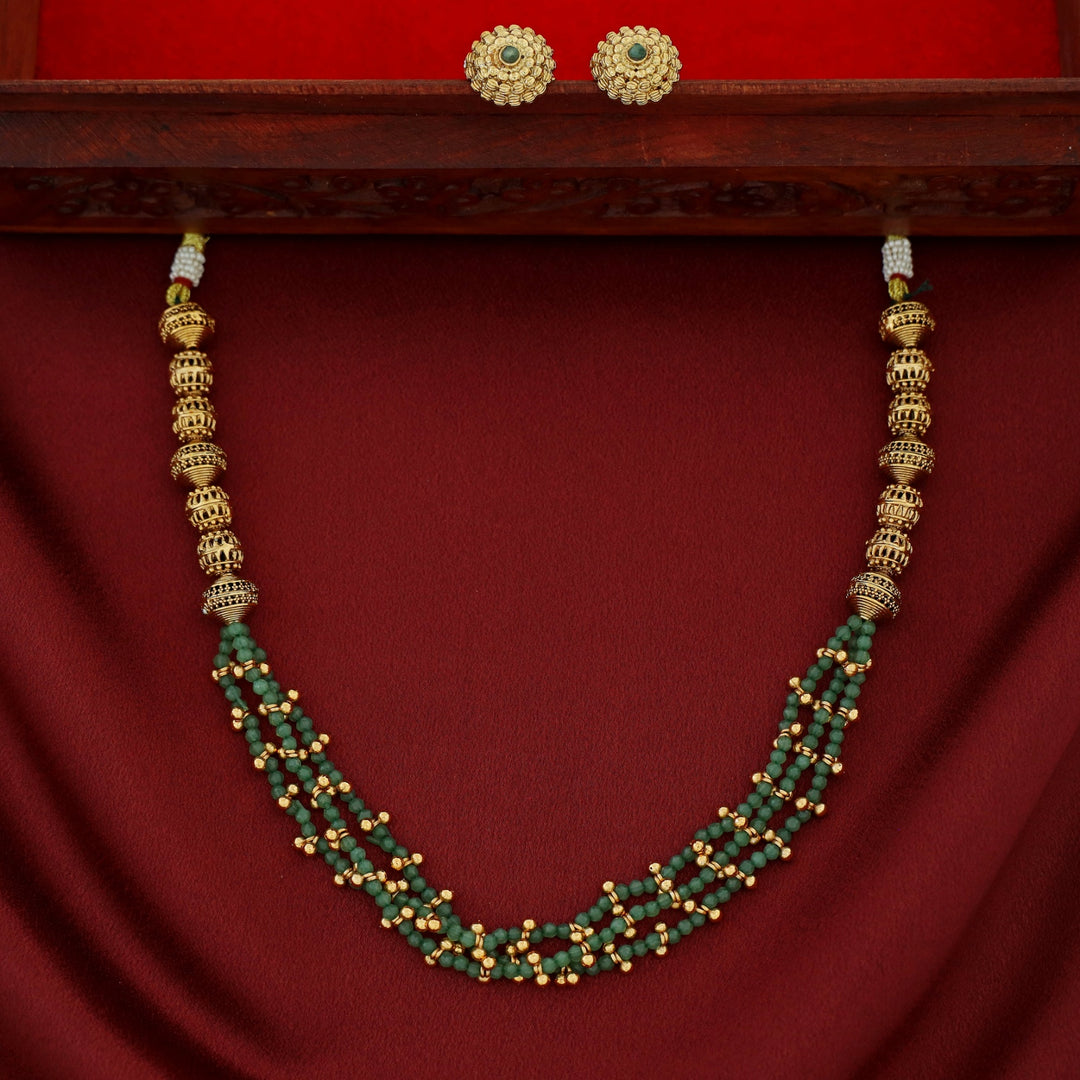 Ishita Golden Ball 3 Layer Beaded Neckpiece With Earring