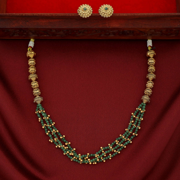 Ishita Golden Ball 3 Layer Beaded Neckpiece With Earring