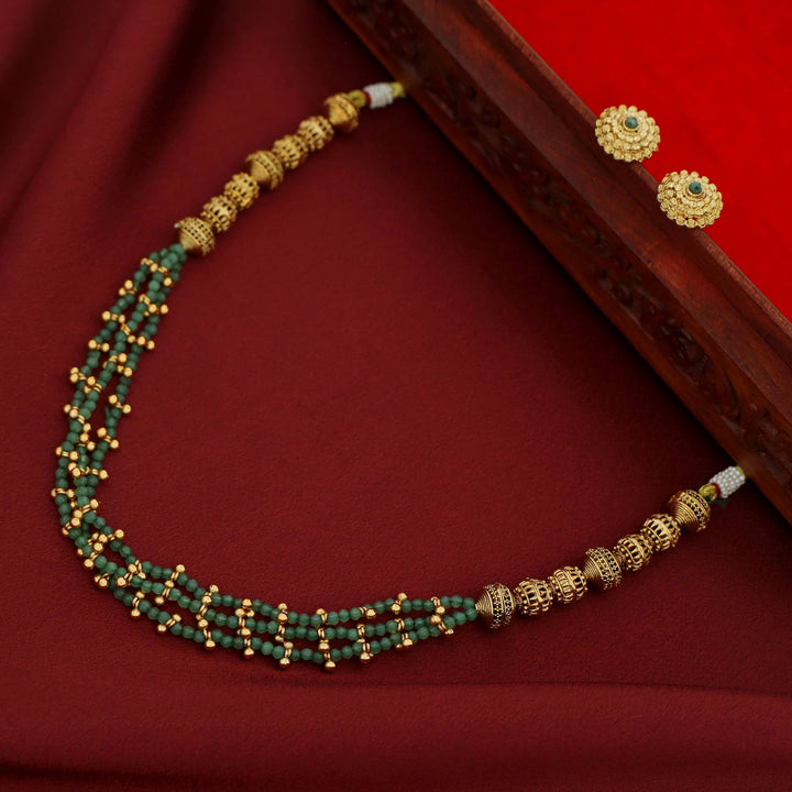 Ishita Golden Ball 3 Layer Beaded Neckpiece With Earring