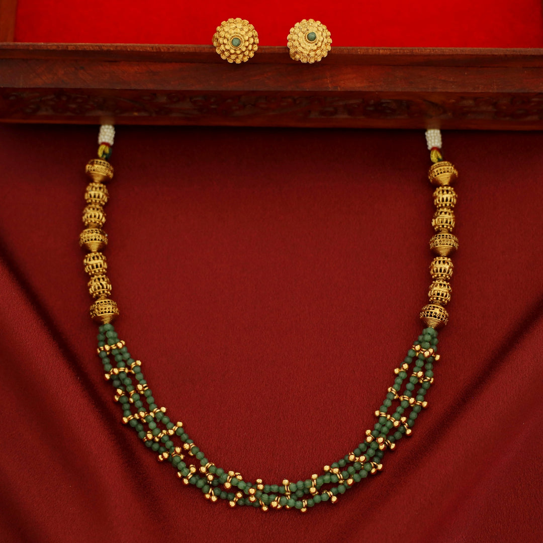 Ishita Golden Ball 3 Layer Beaded Neckpiece With Earring