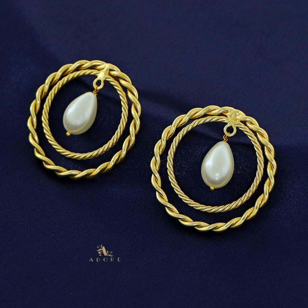 Lyrea Golden Dual Round Twisted Earring