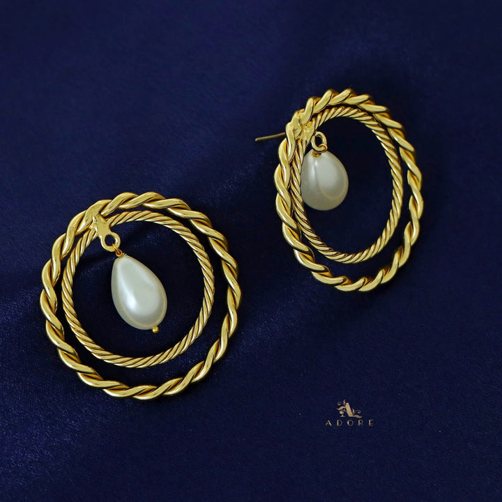 Lyrea Golden Dual Round Twisted Earring