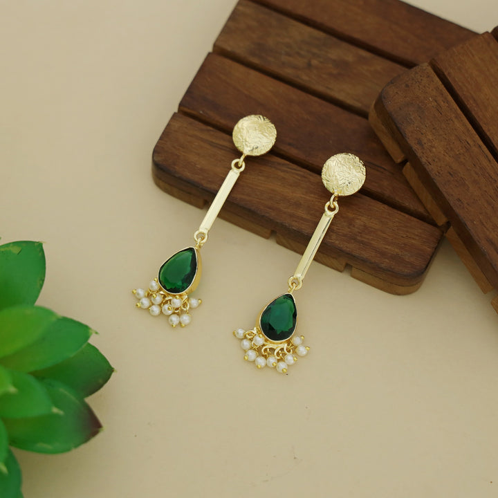 Golden Circle Pendulum Drop Glossy Stone Pearl Earring