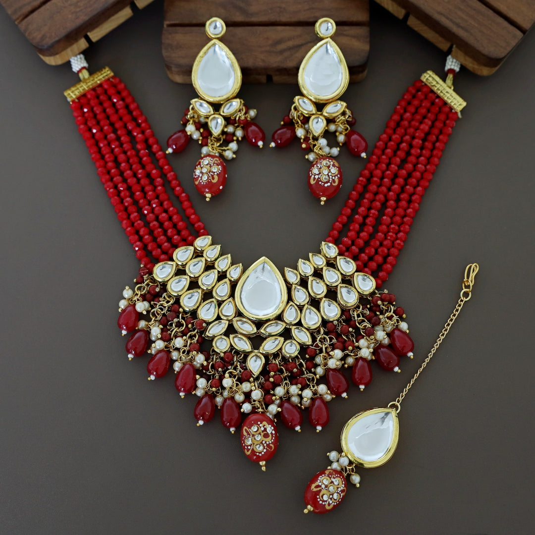 Rudie Kundan Neckpiece With Earring + Tikka