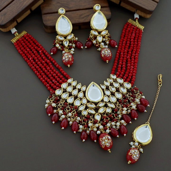 Rudie Kundan Neckpiece With Earring + Tikka