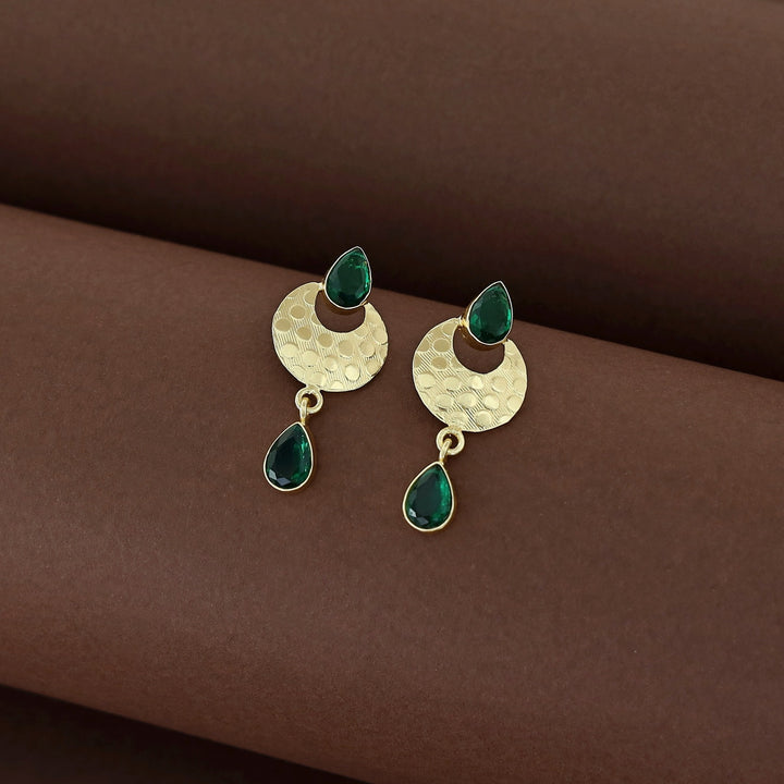 Golden Textured Half Moon Tear Drop Earring