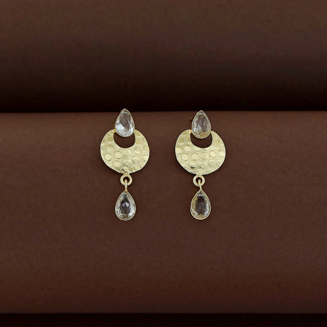 Golden Textured Half Moon Tear Drop Earring
