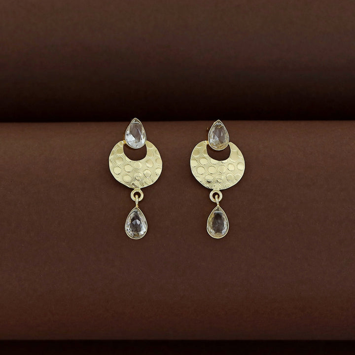 Golden Textured Half Moon Tear Drop Earring