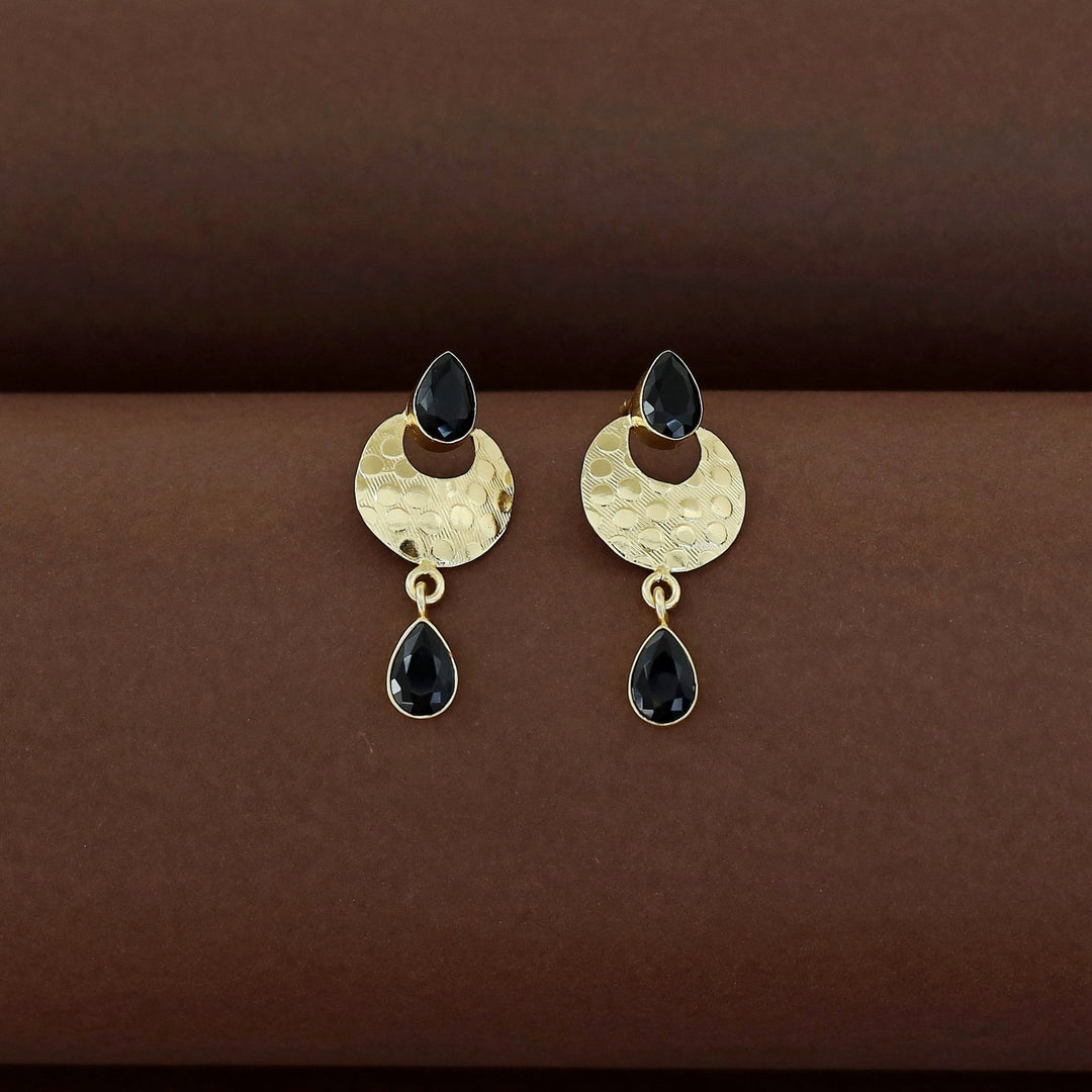 Golden Textured Half Moon Tear Drop Earring