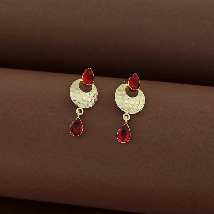 Golden Textured Half Moon Tear Drop Earring