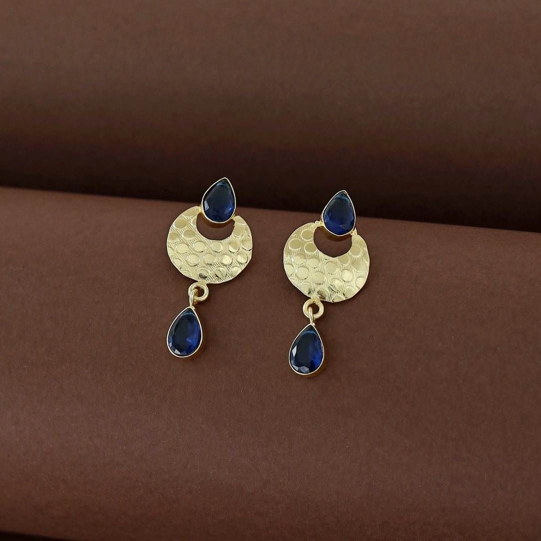 Golden Textured Half Moon Tear Drop Earring