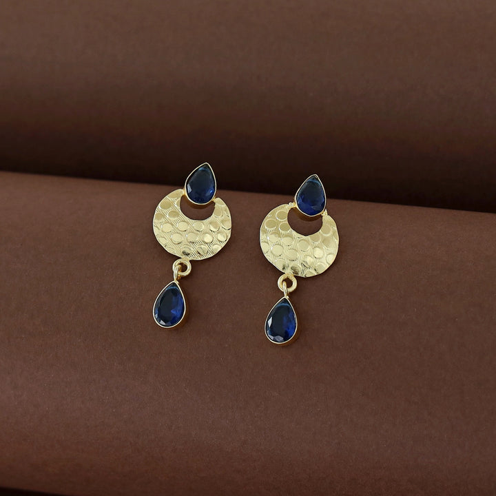 Golden Textured Half Moon Tear Drop Earring