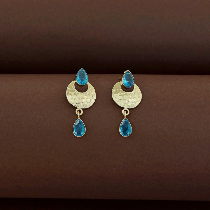 Golden Textured Half Moon Tear Drop Earring