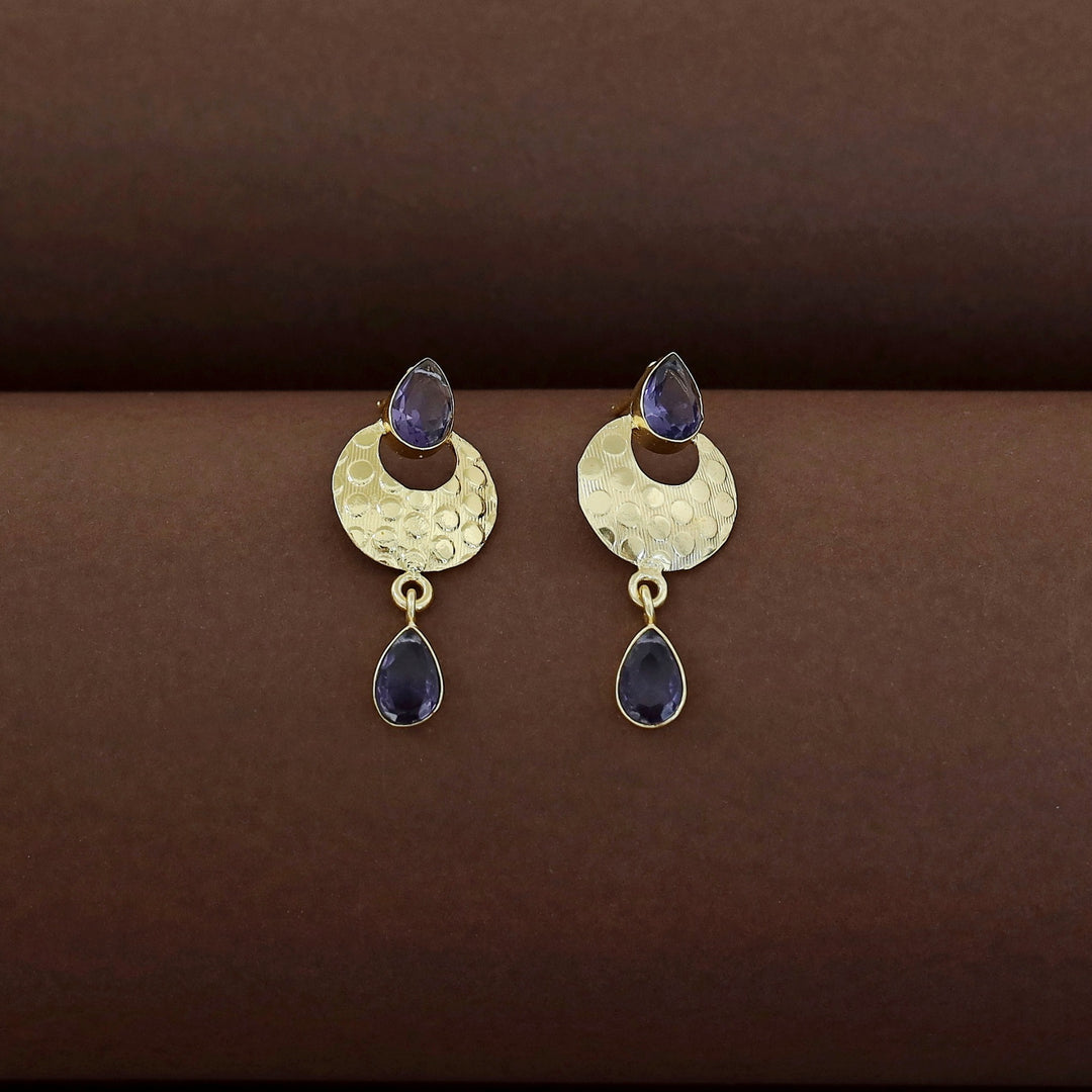 Golden Textured Half Moon Tear Drop Earring