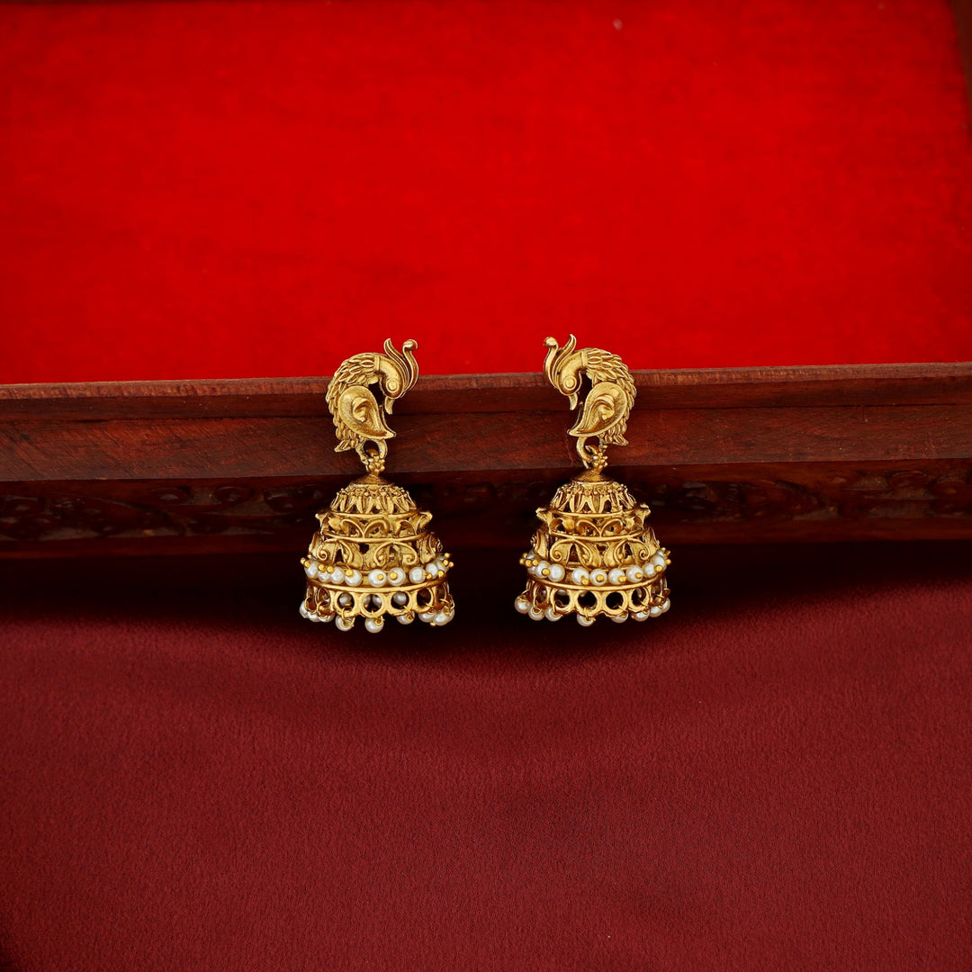 Takshika Devi Mayura Cluster Pearl Long Haram Neckpiece With Earring