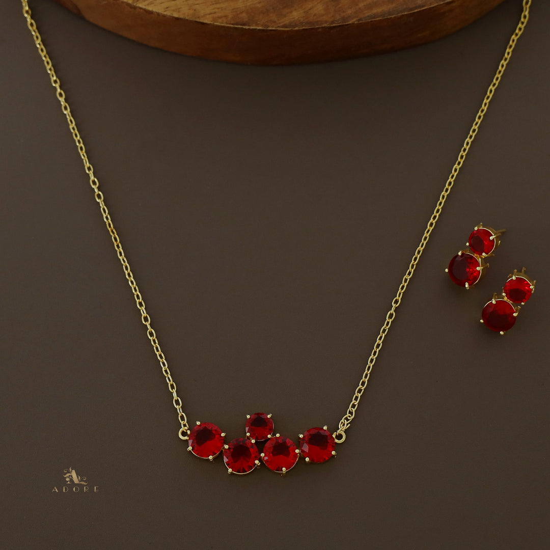 Penta Glossy Golden Neckpiece with Earring