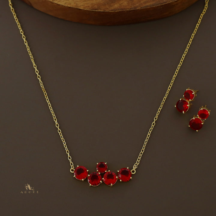 Penta Glossy Golden Neckpiece with Earring