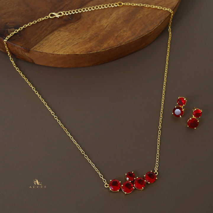 Penta Glossy Golden Neckpiece with Earring