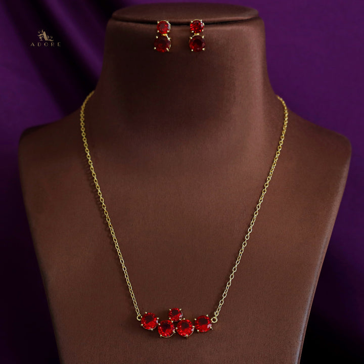 Penta Glossy Golden Neckpiece with Earring