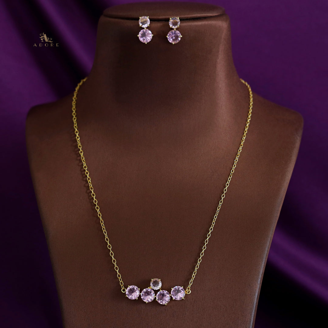 Penta Glossy Golden Neckpiece with Earring