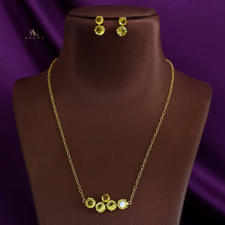 Penta Glossy Golden Neckpiece with Earring