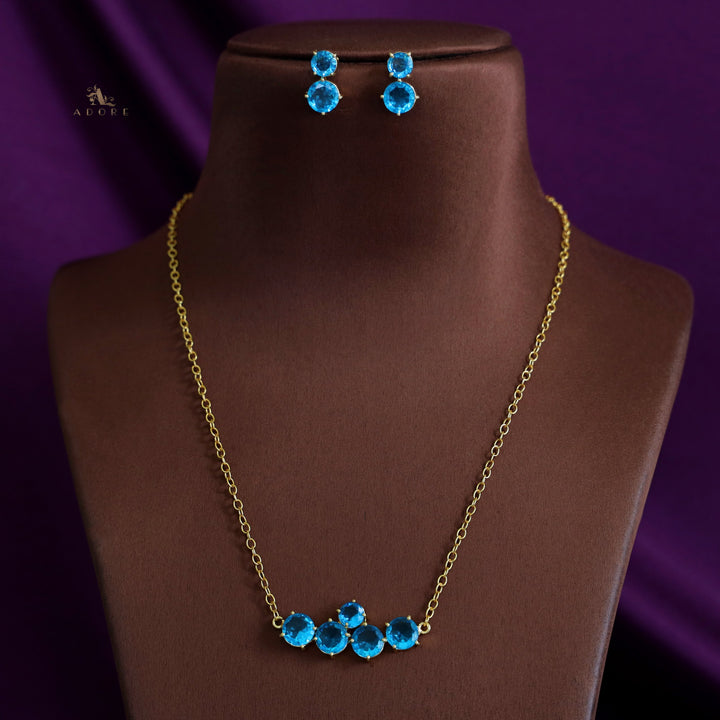 Penta Glossy Golden Neckpiece with Earring