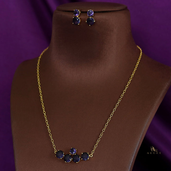 Penta Glossy Golden Neckpiece with Earring
