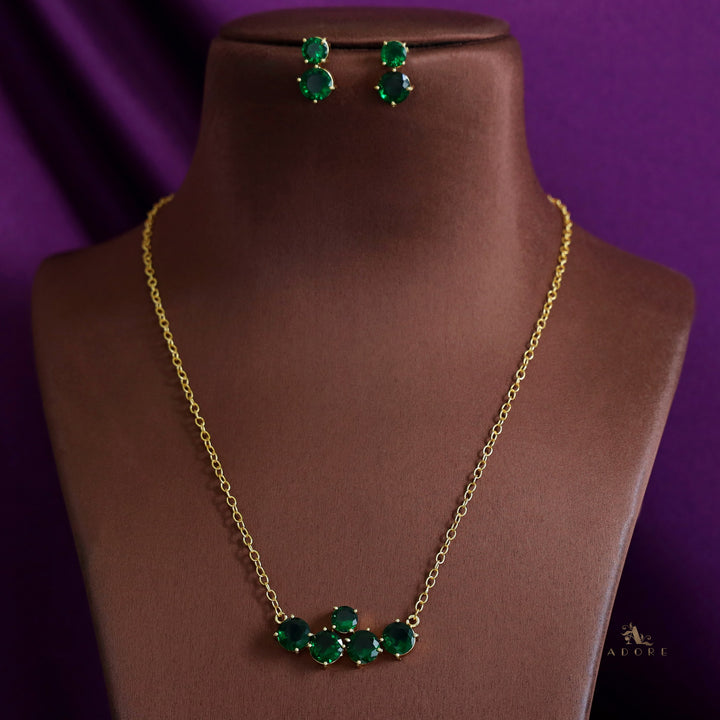 Penta Glossy Golden Neckpiece with Earring