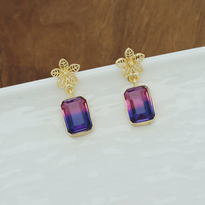 Golden Night Flower Glossy Rectangle Earring