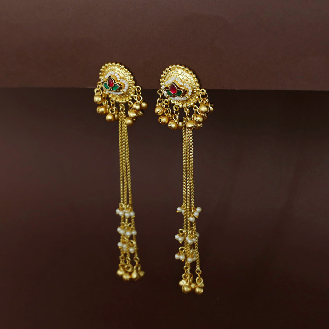 Anahira Kashmiri Hanging Ghungroo Pearl Earring