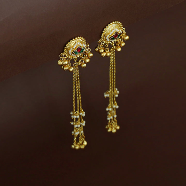 Anahira Kashmiri Hanging Ghungroo Pearl Earring