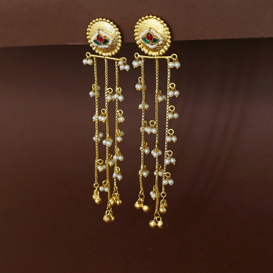 Tiana 3 Layer Hanging Pearl Ghungroo Kashmiri Earring