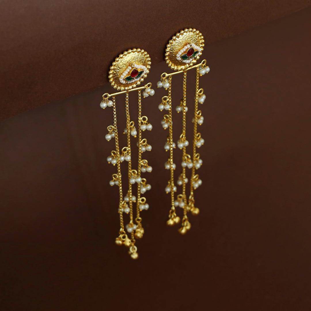 Tiana 3 Layer Hanging Pearl Ghungroo Kashmiri Earring