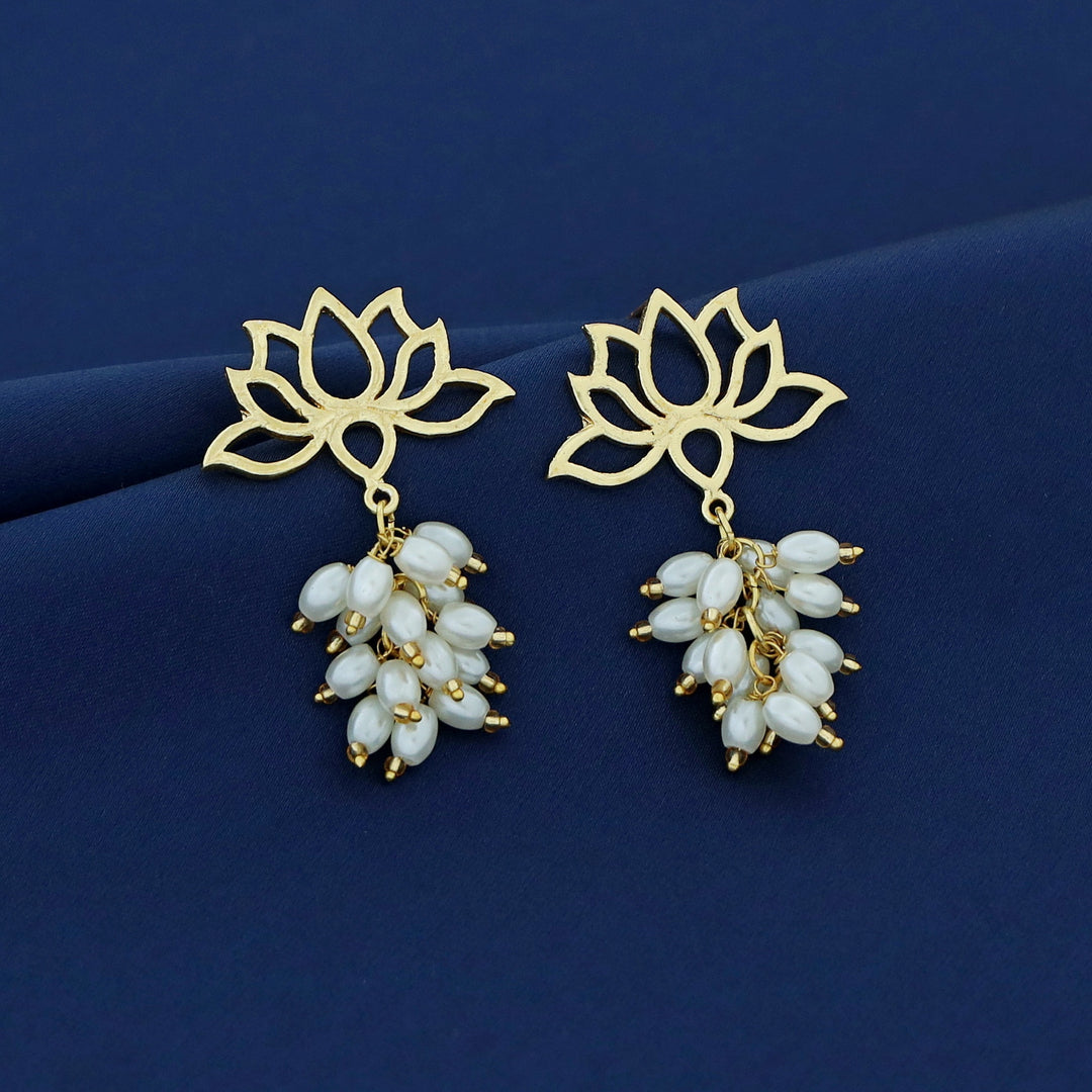 Golden Lotus Bunch Pearl Earring