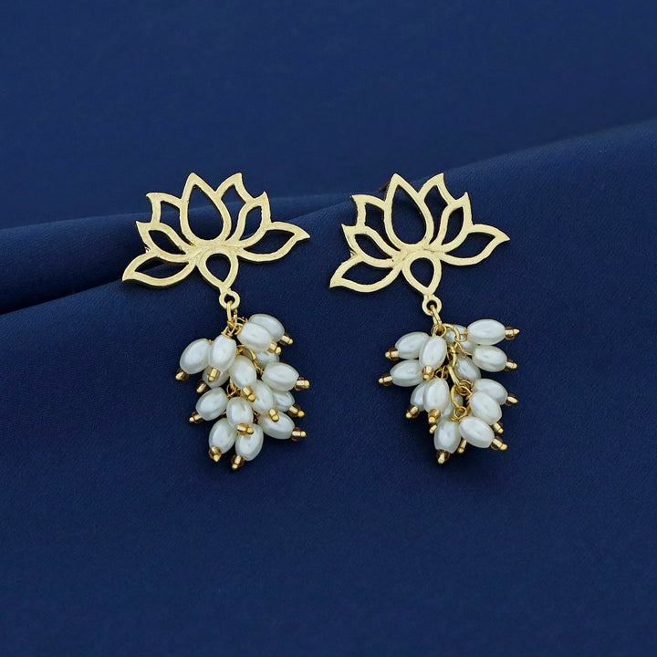 Golden Lotus Bunch Pearl Earring